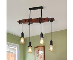 Goeco Lampadario Legno Sospensione E27, Lampada a Sospensione Vintage 4 luci, Lampadario Legno per Soggiorno Sala da Pranzo (Lampadina Non Inclusa)