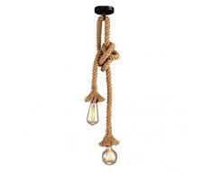 Lampadario Canapa Per Corda E27 * 2 Industriale Stile Retrò Lampada Regolabile Creativa Fai Da Te Per Sala Da Pranzo, Sala, Ristorante, Bar, Caffetteria Non Includono Lampadine (Giallo, 120cm)