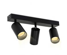 SWANEW LED Faretti da soffitto, 3 Fiamma GU10, 4W 3000K Faretto Lampada, Ruotabile Luci da Soffitto per Soggiorno, Corridoio, Ingresso(Nero, Con Lampadina)