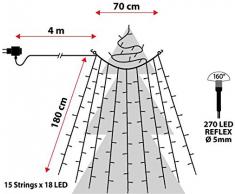 Tenda di luci per albero di Natale alto 210 - 240 cm, 270 led bianco freddo, cavo verde, addobbi natalizi, luci per albero di Natale, decorazioni albero di Natale