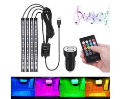 Luci abitacolo Auto USB Striscia LED Bawoo Striscia Luce Interni 48 Led RGB Auto Illuminazione Strisce 8 Colori 4 Modalità Musica Con Telecomando Caricabatterie per Accendisigari