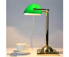 Licht-Erlebnisse Premium Lampada banchieri Lampada Banchieri dorato con 24 Carati Stile liberty 1xE27 fino 60W 230V ottone, Oro & Vetro Reception Lampada Luce illuminazione interna