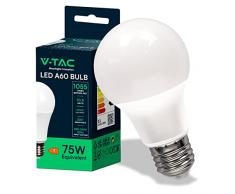 V-TAC Lampadina LED A60 con Attacco E27 potenza 10.5W (Equivalenti a 75W) - Lampadina di Nuova Generazione - 1055 Lumen - Massima Efficienza e Risparmio Energetico - 4000K Luce Bianca Naturale