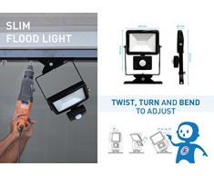 Electraline 63510 Proiettore Faretto Slim da Esterno, IP44 a LED con Sensore di Movimento, 10W, Bianco