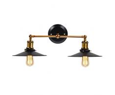 Applique da Parete Light, E27 Black Retro Wall Industrial Edison Simplicity Sconce Shade Cabinet Portalampada Base di Presa per Ristorante Cafe Club Bar Coffee Shop Corridoio (Doppia testa)