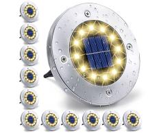 LYHOPE 12 Pezzi Luci Solari Giardino Esterno, 12 LEDs Faretti led Solari Luce Sepolta Bianco Caldo Lampada Solare da Esterno IP65 Impermeabile Luci Terra Giardino per Prato Vialetto Scala Paesaggio