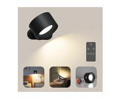 Coollamp Applique a batteria, Applique da parete interno con telecomando, batteria ricaricabile, 3 modalità di colore, 3 dimmer, rotazione di 360 °, Lampada muro per la lettura, camera da letto-1pc
