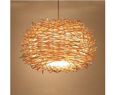Plafoniera a LED Copertura intrecciata a mano Lampadario in rattan Paralume a nido dape in legno Lampada da soffitto in legno per bar, caffetteria, libreria, corridoio e soggiorno