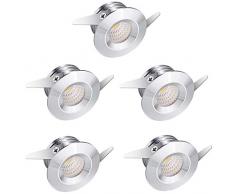 Midore, 5 mini faretti da incasso a LED in alluminio con luce bianca calda da 3 W