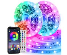 TVLIVE Striscia LED 15M, Luci LED Cambia Colore, APP Bluetooth e Telecomando a 40 tasti, Sincronizzazione musica e timer, Decorazione strisce LED per camera da Letto, Feste (7.5M*2)