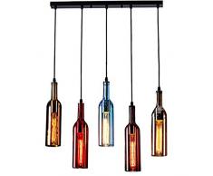 BCLGCF Lampada A Sospensione Industriale Vintage in Vetro Colorato, Bottiglia di Vino Lampadario retrò Creativo per Bancone Bar Caffetteria Bar Ristorante Decorazione Industriale,5light