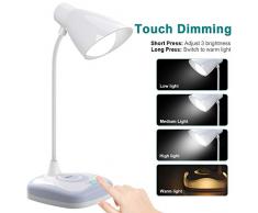 Lampada da Tavolo LED, OMERIL Lampada da Scrivania per Cameretta di Bambini con Luce Calda alla Base, Ricaricabile Lampade da Tavolo con Sensore Touch e 3 Livelli di luminosità per Studio, Lettura