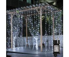 LE Tenda Luminosa 3 x 3 m 306 LED Bianco Diurno, Luci Stringa Cascata per Finestra Imperambile, 8 Modalità di Illuminazione con Funzione Memoria per Decorazioni Festive, Natale, Matrimonio, ecc.