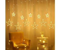 Tenda Stelle Led, Luci Stella, Tenda Luci Led con 3m Stringa Luci Led, 12 Stelle, 138 Luci Impermeabile, Natale Decorazioni per Camera da Letto Balcone Giardino Festa Matrimonio (Bianco Caldo)
