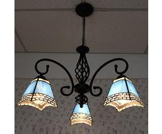 Mediterranean, ristoranti, colore: blu Tiffany-Lampadario pendente stile Vintage, per camera da letto, soggiorno Lampadario luce Lampada a sospensione Tiffany 3 lights
