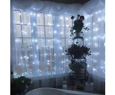 Tenda Luminosa 3x3m 300 Led Luci a Cascata con 8 Modelli di illuminazione Tenda di Luci Waterproof per Esterno Giardino e Interno Camera Decorazioni Nuovo Anno, Feste, Matrimoni_Bianco Freddo