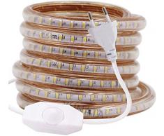 XUNATA 5m Dimmerabile Strisce LED 220V con Interruttore Dimmer, SMD 3014 120LED / m, IP65 Impermeabile, Flessibile Striscia a LED per Scaletta Tetto Cavi da Cucina Decorazione- Bianco Caldo