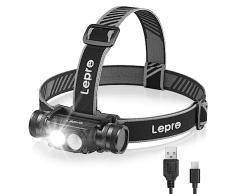 Lepro Torcia Frontale Potente 1000 lm, Lampada Frontale USB Ricaricabile Torcia da Testa con 6 Modalità di Illuminazione, IPX65 Impermeabile, Lampada da Testa per Campeggio, Corsa, Jogging, Pesca