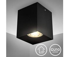 B.K.Licht Faretto da soffitto, attacco per lampadina GU10 non inclusa, Lampada da soffitto quadrata 8x8x9.5cm, metallo colore nero, Plafoniera per cucina, entrata, corridoio, scale 230V IP20