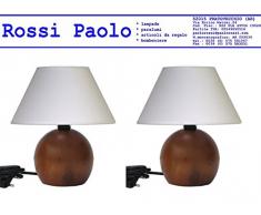 Lampada lumetto abat jour da comodino sfera in legno tornito con paralume; produzione propria, made in Italy (ciliegio coppia)