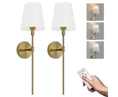 Aipsun 5500mAh Applique da Parete Interno Dimmerabile Batteria Operata, 2PCS Lampada da parete Senza Fili con Telecomando, Lampada da Muro Batteria Ricaricabile USB,3 Modalità di Colore, Oro