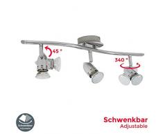 Faretti LED da soffitto orientabili, Plafoniera LED, include 3 lampadine GU10 da 3W 250Lm, luce calda 3000K, lampadario moderno in metallo cromato per cucina o camera da letto, 230V, IP20