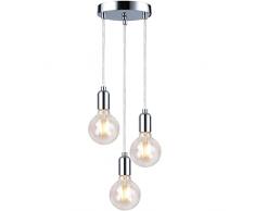 HTRUIYATY Lampada a Sospensione 3-testa E27 Metallo Apparecchio a sospensione Con cavo regolabile da 1,2 Metro per cucina bar ristorante lampadario a soffitto-Argento