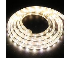 XUNATA 2m Strisce LED 220V con Interruttore e Alimentatore, 5050 60LED/m, IP65 Impermeabile, Flessibile Striscia a LED per Scaletta Tetto Cavi da Cucina Decorazione- Bianco Caldo