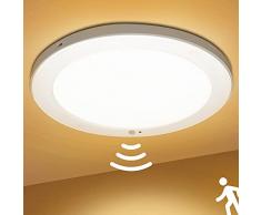 Plafoniera a LED da 18 W, con sensore di movimento, pannello rotondo con sensore crepuscolare, lampada da incasso ultra piatta, luce bianca calda, per bagno, cantina, balcone