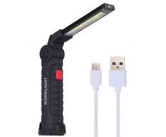 VGROUND Lampada da Lavoro a LED Portatile, Elettrica Ricaricabile Lampade di Ispezione con 5 Modalità Base Magnetica e Gancio Appeso Torcia LED per Garage, Casa, Campeggio, Emergenza (24.7x4.7cm)