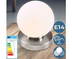 Lampada da Tavolo a Touch - Set da 1 o 2, 3 Livelli di Luce Calda, E14, Max 60 W o LED Dimmerabile, a Sfera, CEE: A++ a E - Lampada Sferica da Comodino, Tavolino, Camera da Letto (Set da 1)