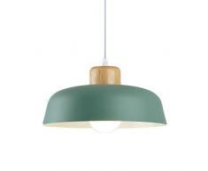 HJXDtech Lampadario a sospensione rotondo moderno in metallo colorato semplice, Lampada da soffitto E27 con finitura in legno Luce per soggiorno cucina camera da letto (Verde)