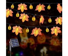 Luci a forma di zucca di Halloween a energia solare,8 modalità,con foglie di acero impermeabili,decorazioni di Halloween,luci di fata per casa,festival,feste,giardino(5 m, 20 LED)