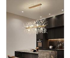 NZDY Lampadario Rettangolare Fuochi DArtificio Luce a Led Industriale Ferro Cristallo Illuminazione a Sospensione Lampada da Soffitto a Sospensione Regolabile per Soiorno Sala da Pranzo,DOro,9 Luci