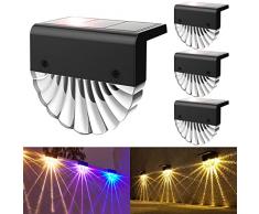 Anmossi Luce Solare Esterno,IP65 Impermeabile LED Lampade Solari da Esterni,2 Modalità,Bianco Caldo/Colore,Lampada Solare da Parete per Giardino,Recinzione,Patio(4 Pezzi)