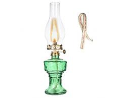Lampade ad Olio per Interni, lampade a uragano da 13 Pollici con 2/4 stoppini per Uso Interno, Lampada a Cherosene con Vetro uragano, Lanterna Rustica a Cherosene per Illuminazione(1 Pezzo - Verde)