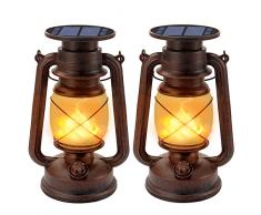 Fortand Lanterna da Esterno Vintage, 2Pcs Solare Lanterne da Esterno LED Lanterne da Giardino Sospensione Impermeabile Lanterna LED Retrò Effetto Fiamma Lanterna da Campeggio Portatile LED Luci Solari