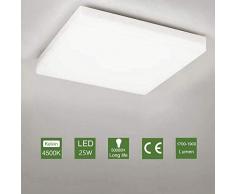 OOWOLF Plafoniera LED Soffitto Quadrata, 25W Lampada da Soffitto LED Moderno 4500K Plafoniera Bagno Impermeabile Plafoniere da Ufficio Luce Soffitto per Camera da Letto Cucina Soggiorno Balcone