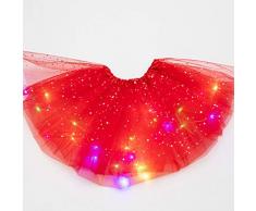 Gonna a tutù per ragazze, gonna a tutù illuminata a LED, gonna a tutù in tulle luminoso, gonna da ballo a LED da principessa, costume da ballo per feste di Natale (rosso)