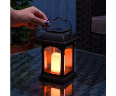 Lanterna solare e candela, a LED, effetto tremolante, 15 cm (con batteria ricaricabile integrata)
