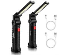 2 Pack Lampada da Lavoro Ultra Luminoso, USB Ricaricabile COB Lampade di Ispezione, Lampada portatile con Base Magnetica e Gancio Appeso, 5 Modalità 6000k Lanterne per Riparazione Auto