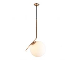 MZStech Lampada da soffitto moderna, lampada a sospensione sferica in ferro e vetro dorato, base a sospensione a lampadina E27 (25cm)