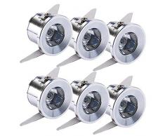 6 x Luci Faretti da Incasso Mini Faretti 1W LED Per Il Vetrina Station di Interni Illuminazione Cartongesso Incl.Seperated Trasformatore