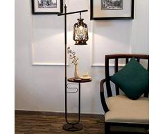 YEXIN Lampada da terra con lampada da terra antica progettata da lettura in rame con piano da caffè e altezza standard di 160 cm e base in marmo stabile da 27 cm per divano da salotto, comodino camera