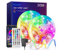 TVLIVE Strisce LED, Striscia LED 30M, Led Striscia con Telecomando, Led Camera Rgb, Musica Sincronica, Controllo App, 28 Modalità di Illuminazione, Luci Led per Camera Da Letto, Feste TV Cucina