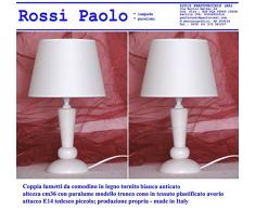 Paolo Rossi Lampada lumetto da Comodino abat Jour in Legno tornito - Produzione Propria - Made in Italy (Bianca Singola)