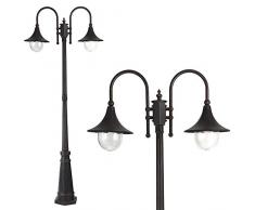 BAKAJI Lampione Vittoriano Classico da Giardino in Alluminio Lampada Braccio ad Arco Lanterna a Sfera Colore Nero Finitura Anticata Bronzo IP44 E27 (2 Luci 220 cm)