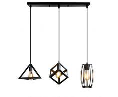 Mengjay Trade Lampada a Sospensione Vintage Industriale Moderno Cubo Creativo Battuto Lampadario in Ferro Adatto per camera da letto, soggiorno, sala da pranzo e un da cucina, E27*3, Nero