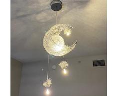 iDEGU Lampada a Sospensione LED Plafoniera Creativa Design Luna e Stelle Lampada da Soffitto Moderno con 5 Lampadine Lampadario per Camera dei Bambini (Luce Bianca Calda)