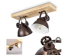 SLV Svanfolk - Plafoniera in metallo / legno nero / marrone naturale a 2 luci con faretti regolabili, 2 x attacco E14, max 40 Watt, design rétro / Vinatge